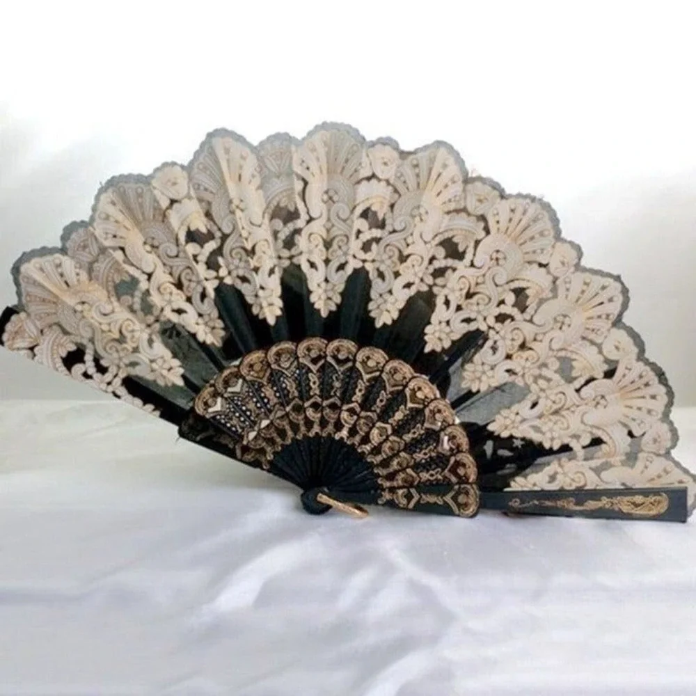 Spain Embroidery Fan Plastic Folding Fan Party Dance Foldable Hand Fan Costume